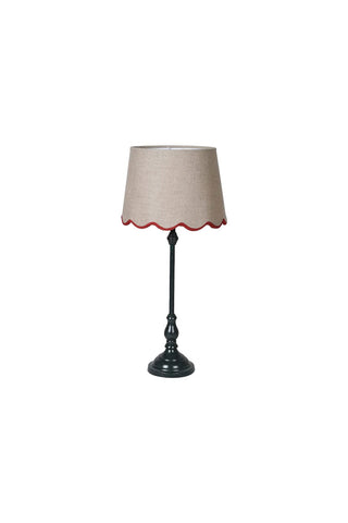 Slim Table Lamp with Red Scalloped Linen Shade