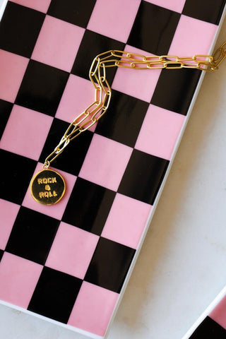 Close-up image of the Black & Pink Checkerboard Trinket Dish