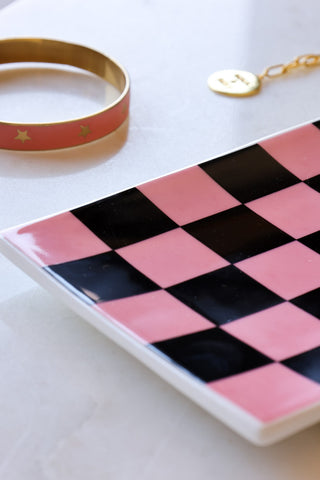 Detail image of the Black & Pink Checkerboard Trinket Dish