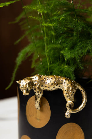 Lifestyle image of the Small Gold Lounging Leopard Decoration