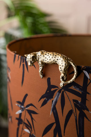 Image of the Small Gold Lounging Leopard Decoration on a lamp shade