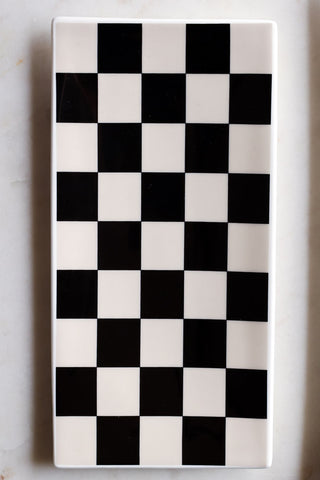 Close-up image of the Monochrome Checkerboard Trinket Dish