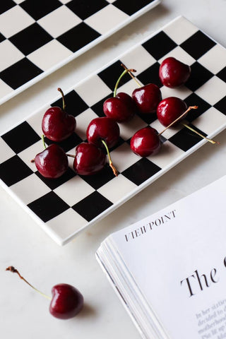 Lifestyle image of the Monochrome Checkerboard Trinket Dish