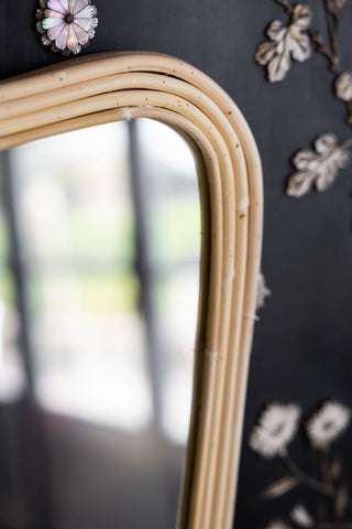 Close-up image of the Small Abstract Rectangle Bamboo Wall Mirror
