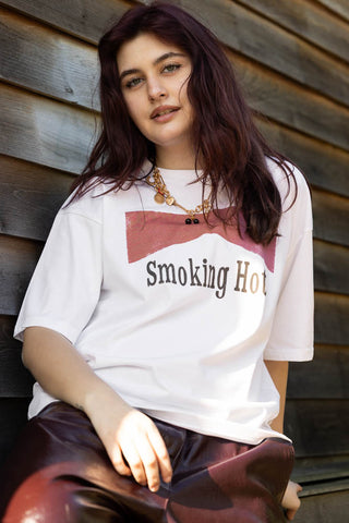 Lifestyle image of the Smokin' Hot White T-Shirt - Available in 6 Sizes