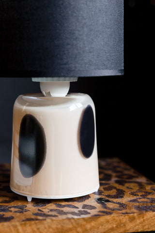 Close-up of the base of the Spotted Glass Rechargeable Table Lamp.