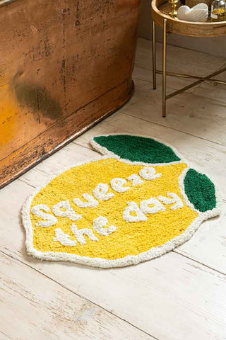 Lifestyle image of the Squeeze The Day Lemon Bath Mat