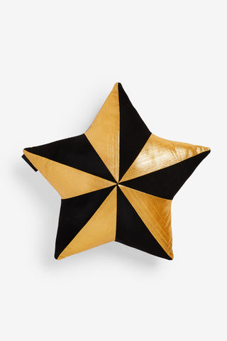 Image of the back of the Black & Gold Star Cushion on a white background.