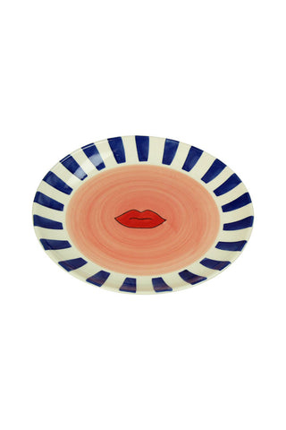 Image of the Striped Border & Lips Ceramic Serving Plate on a white background