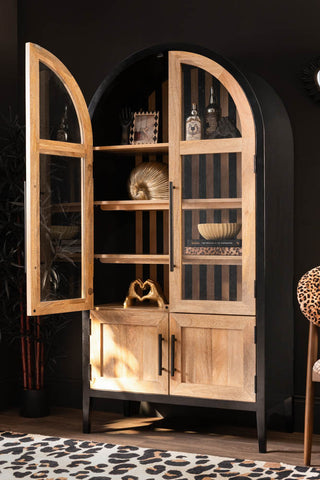 Lifestyle images of the Striped Wood Display Cabinet & Cupboard