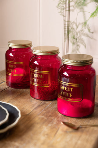 Image of the Sweet Stuff Hot Pink Glass Storage Jar as a set of 3