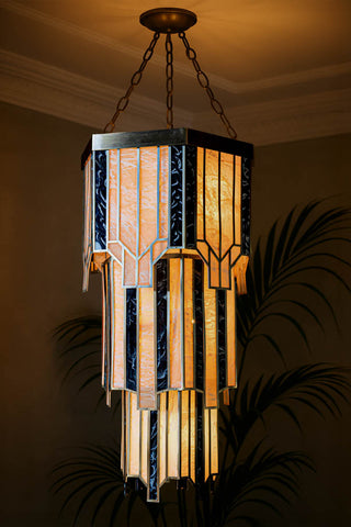 Lifestyle image of the Stunning 3-Tier Marble-Effect Glass Chandelier