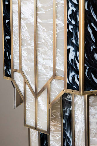 Close-up image of the Stunning 3-Tier Marble-Effect Glass Chandelier