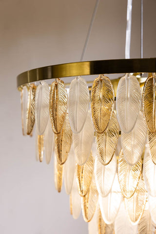 Close-up image of the Stunning Art Deco Glass Feather Ceiling Light