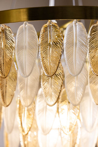 Detail image of the Stunning Art Deco Glass Feather Ceiling Light