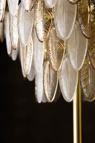 Detail shot of the feathers on the Stunning Art Deco Glass Feather Floor Lamp.