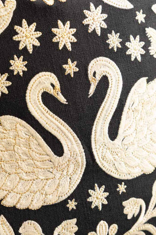 Close-up of the swans on the Swan Tapestry Embroidered Cushion.