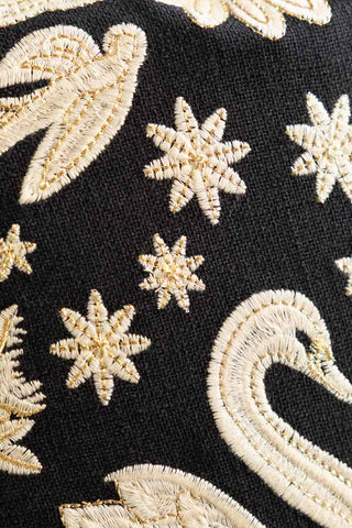 Close-up of the embroidery on the Swan Tapestry Embroidered Cushion.