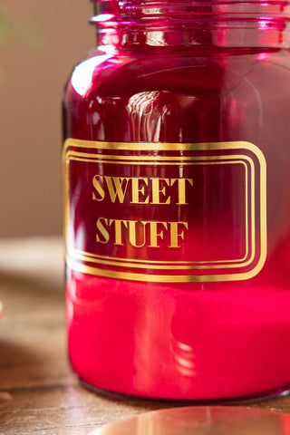 Close-up image of the Sweet Stuff Hot Pink Glass Storage Jar