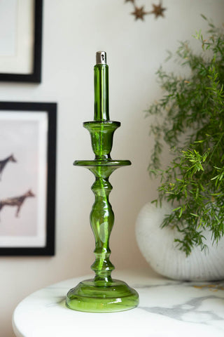 Image of the Tall Green Glass Refillable Candle Holder