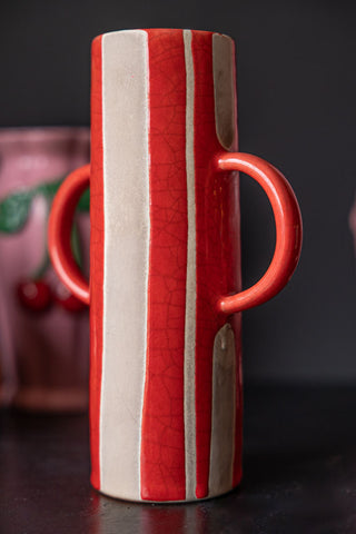 Detail image of the Tall Red Stripe Vase With Handles
