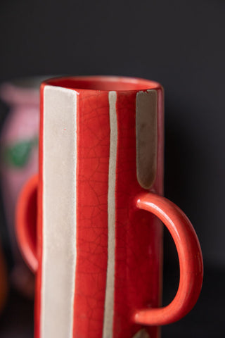 Image of the finish of the Tall Red Stripe Vase With Handles