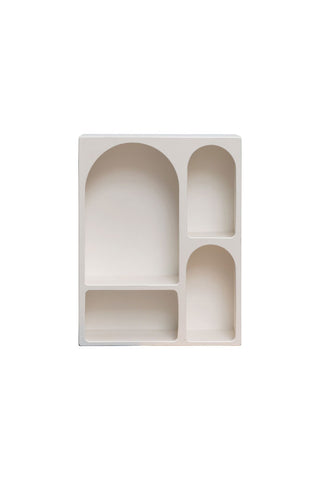 Cutout image of the Tall White Alcove Shelf on a white background.
