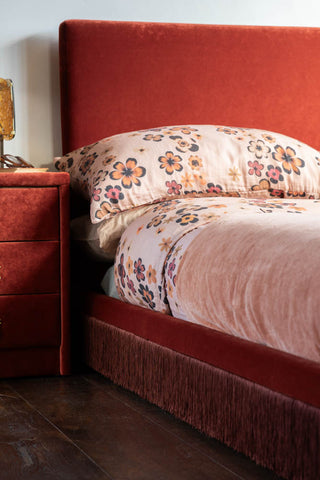 Detail image of the Tassel Bed in Sienna Orange Luxe Needlecord Velvet - Available in 3 Sizes