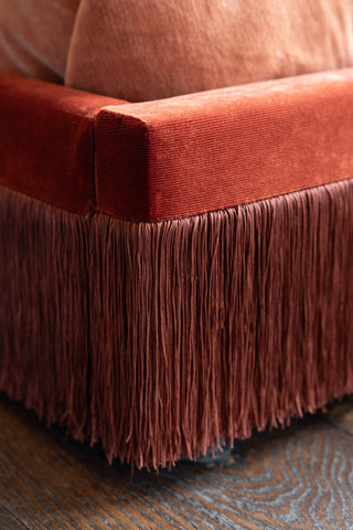 Image of the tassels on the Tassel Bed in Sienna Orange Luxe Needlecord Velvet - Available in 3 Sizes