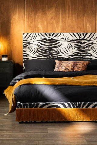 Image of the Tassel Bed in Zebra Print Needlecord Velvet - Available in 2 Sizes