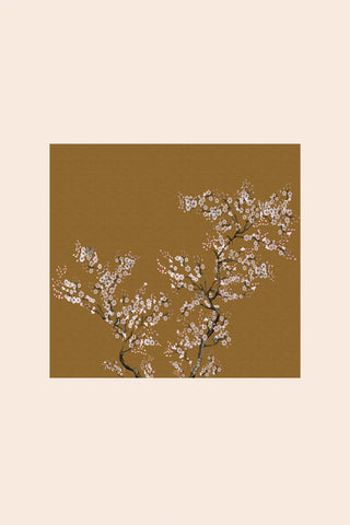 Full scale image of The Blossom Mischief Mural Wallpaper in Antique Gold. 