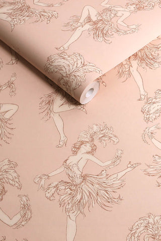 The roll of the Cha Cha Cha Wallpaper in Watermelon Blush.