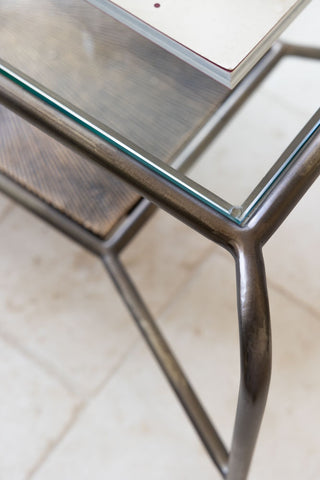 Image of the finish for the Henry Antique Brass & Glass Coffee Table