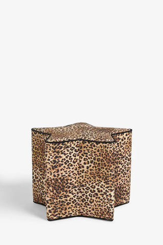 Image of the The Leopard Print Velvet Star Footstool on a white background