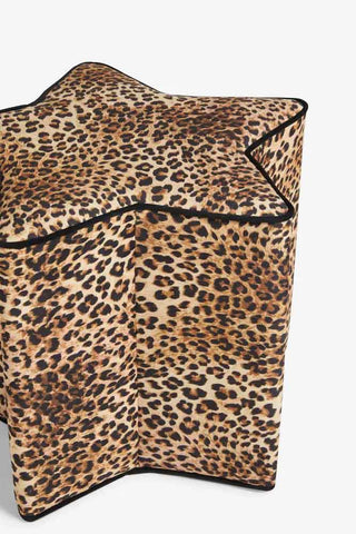 Detail image of the The Leopard Print Velvet Star Footstool on a white background