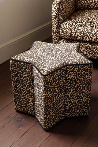 Detail image of the The Leopard Print Velvet Star Footstool