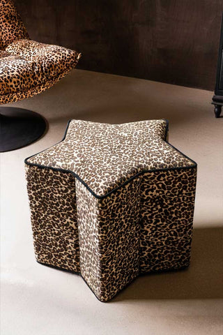 Image of the The Leopard Print Velvet Star Footstool