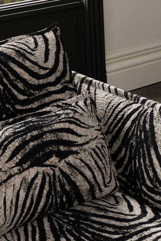 Close-up of the back/cushions of The Lola 2 Seater Sofa in Zebra Print Velvet.