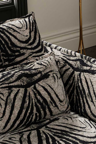Close-up of the back/cushions of The Lola 4 Seater Sofa in Zebra Print Velvet.