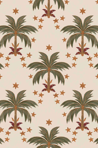 The palm and star pattern on The Midnight Palms Wallpaper in Ivory. 