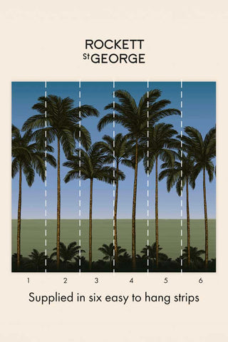 A breakdown of the wallpaper strips that make up The Palm Paradiso Mural Wallpaper in Coast. 