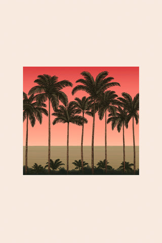 The full mural pattern of The Palm Paradiso Mural Wallpaper in Coral. 