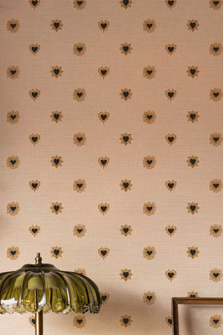 Close up of The Sacred Hearts Wallpaper in Ivory Noir. 