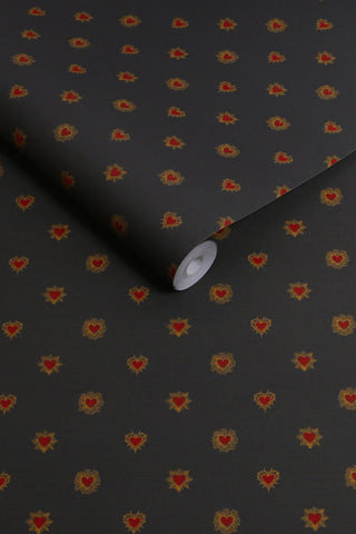 Roll of The Sacred Hearts Wallpaper in Noir Red.