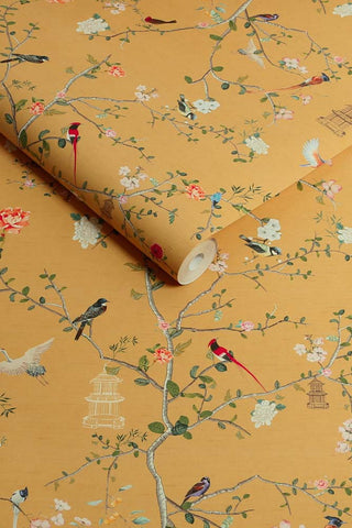 Roll of The Secret Garden Chinoiserie Wallpaper in Golden Hour