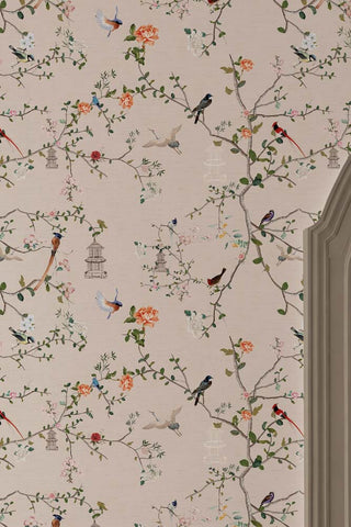 The Secret Garden Chinoiserie Wallpaper in Ivory shown in detail. 