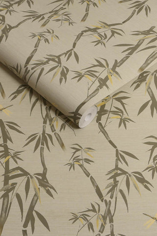 Roll of The Wham Bamboo Wallpaper in Sage Green. 