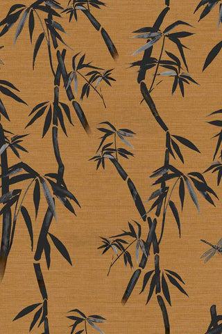 The bamboo pattern of The Wham Bamboo Wallpaper in Golden Hour Noir.
