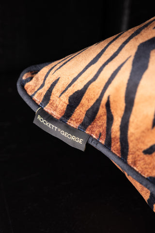 Image of the label on the Tiger Print Cushion
