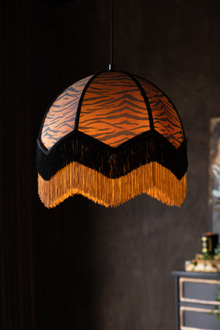 Lifestyle image of the Tiger Print Double Tassel Edge Ceiling Light